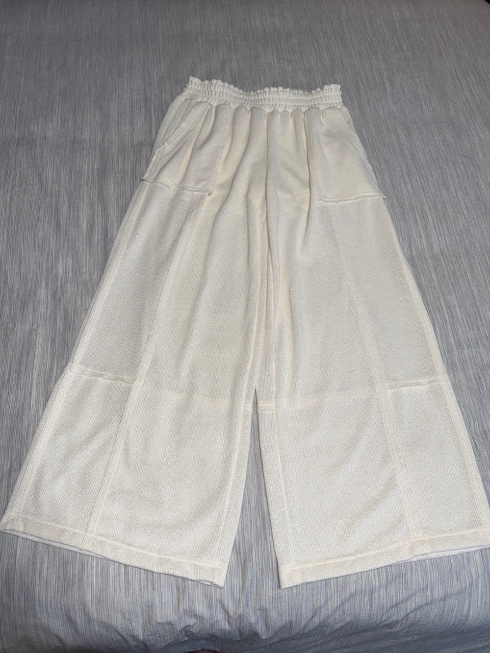 Umgee Wide Leg Beach Lounge Cream Pull-On Pants L